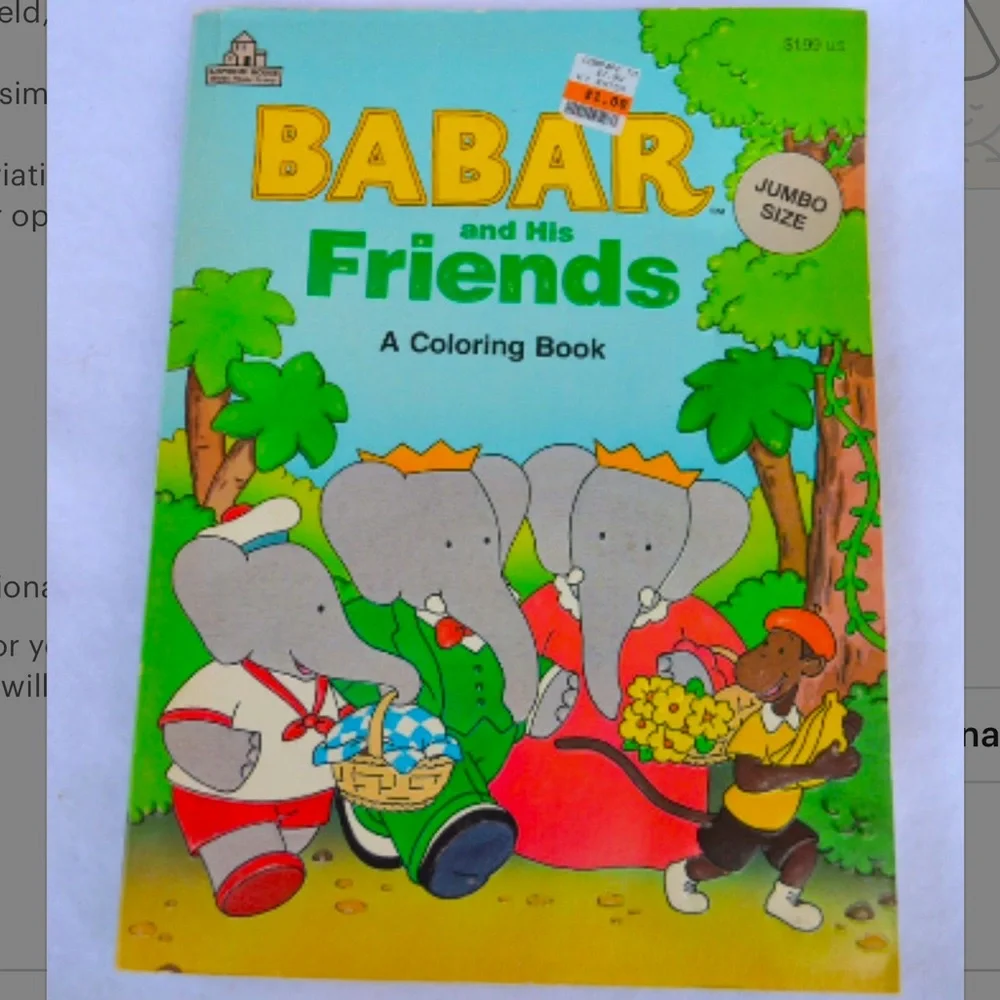 Babar and his friends jumbo size kids cute elephants coloring book 1989